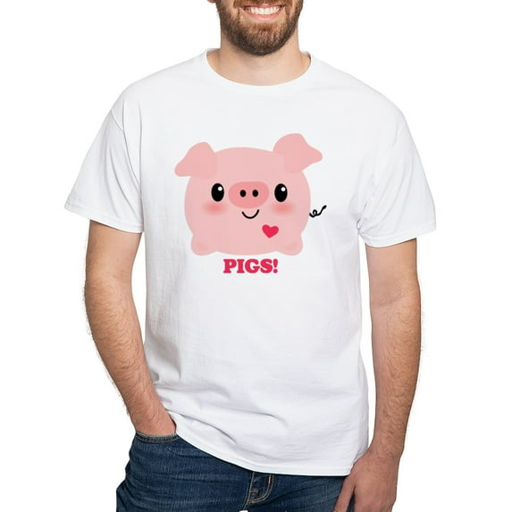 CafePress - Kawaii I Love Pigs White T Shirt - Men's White Classic Cotton T-Shirts