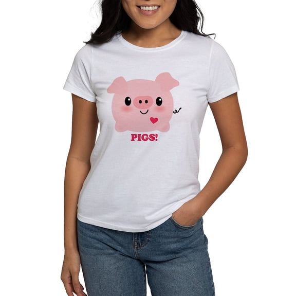 CafePress - Kawaii I Love Pigs Women's T Shirt - Women's Classic T-Shirt