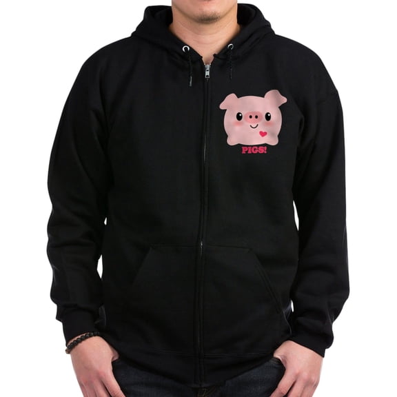 CafePress - Kawaii I Love Pigs Zip Hoodie (Dark) - Zip Hoodie, Classic Hooded Sweatshirt with Metal Zipper