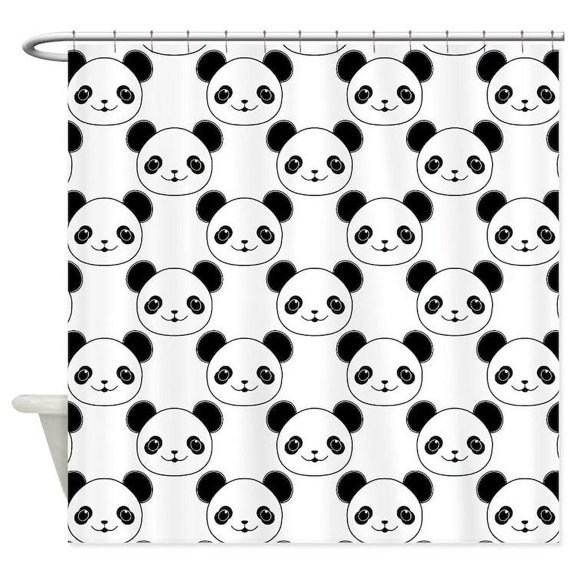 CafePress - Kawaii Panda Pattern In Black And White - Unique Fabric Shower Curtain 70" x 72"