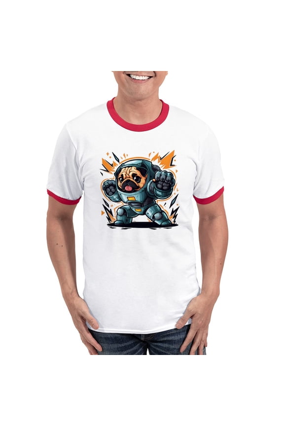 - Kawaii Style Illustration Men's Ringer T Shirt - 100% Cotton Ringed T-Shirt