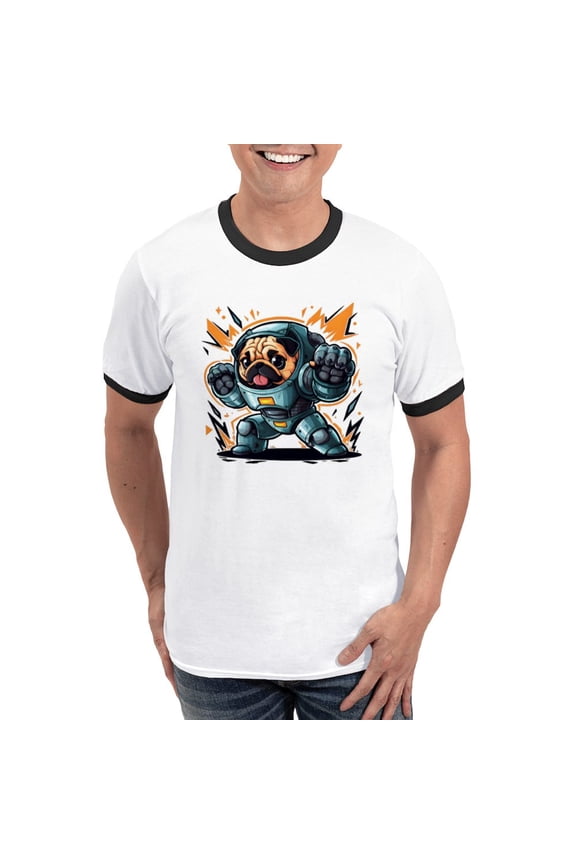 - Kawaii Style Illustration Men's Ringer T Shirt - 100% Cotton Ringed T-Shirt