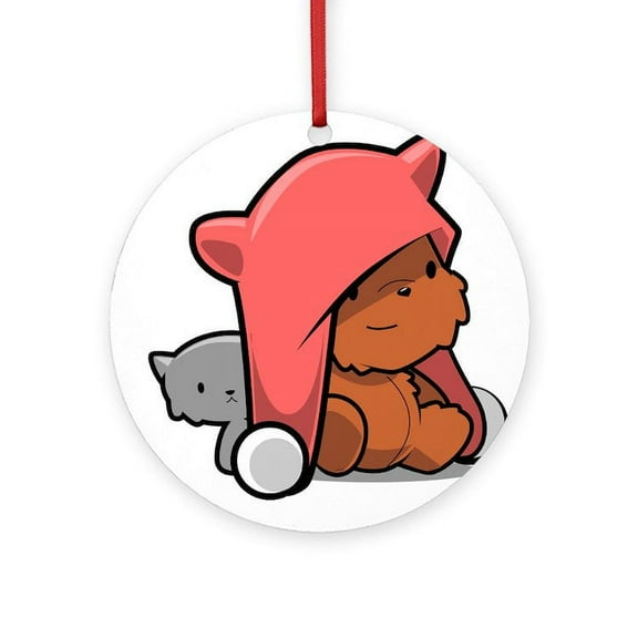 CafePress - Kawaii Teddy Bear -  Round Wood Ornament 4"