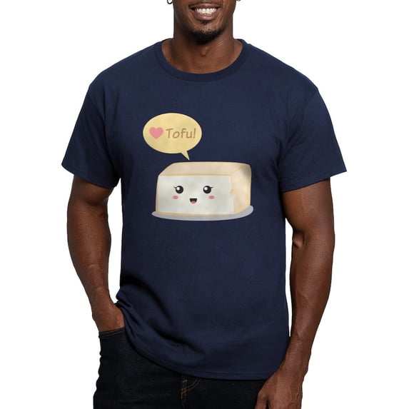 CafePress - Kawaii Tofu Asking Peo Men's Fitted T Shirt (Dark) - Men's Fitted T-Shirt