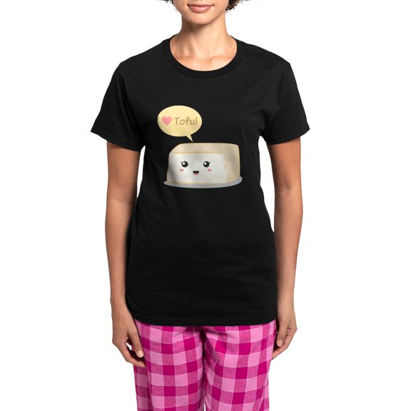 CafePress - Kawaii Tofu Asking People To Women's Dark Pajamas - Women's Short Sleeve Print T-Shirt and Pants Dark Cotton Pajama Set