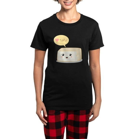 CafePress - Kawaii Tofu Asking People To Women's Dark Pajamas - Women's Short Sleeve Print T-Shirt and Pants Dark Cotton Pajama Set