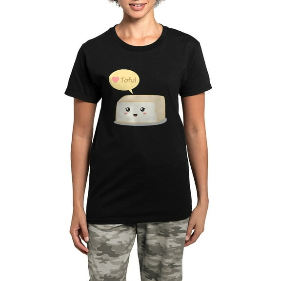 CafePress - Kawaii Tofu Asking People To Women's Dark Pajamas - Women's Short Sleeve Print T-Shirt and Pants Dark Cotton Pajama Set