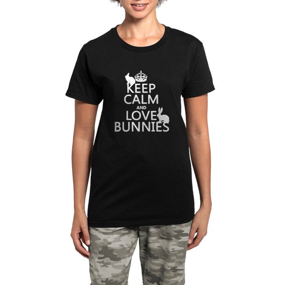 CafePress - Keep Calm And Love Bunnies Pajamas - Women's Short Sleeve Print T-Shirt and Pants Dark Cotton Pajama Set