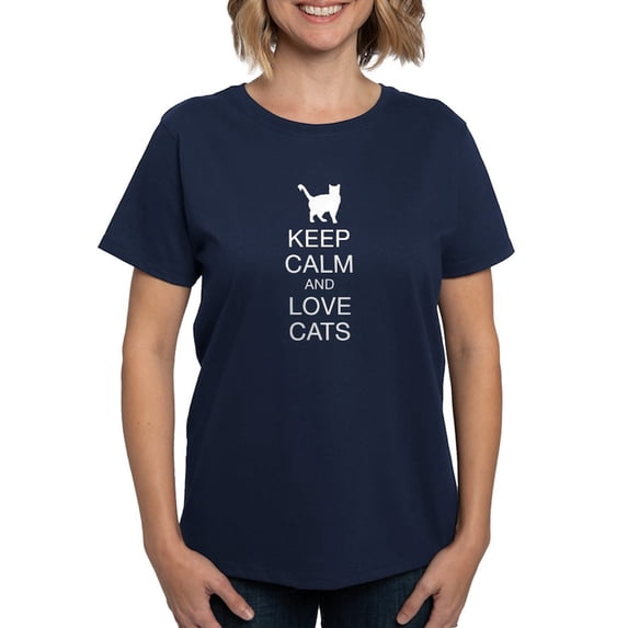 CafePress - Keep Calm And Love Cats Women's Classic T Shirt - Women's Traditional Fit Dark T-Shirt