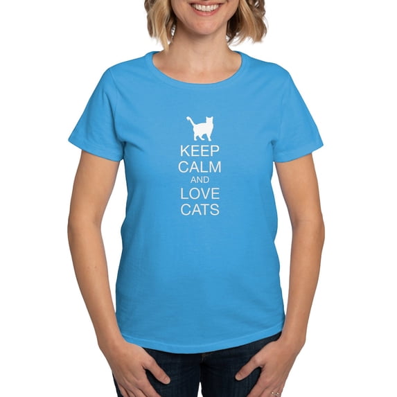 CafePress - Keep Calm And Love Cats Women's Classic T Shirt - Women's Traditional Fit Dark T-Shirt