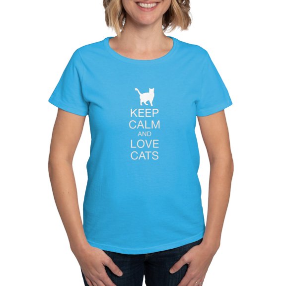 CafePress - Keep Calm And Love Cats Women's Classic T Shirt - Women's Traditional Fit Dark T-Shirt