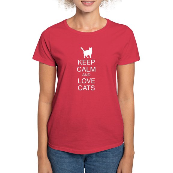 CafePress - Keep Calm And Love Cats Women's Classic T Shirt - Women's Traditional Fit Dark T-Shirt