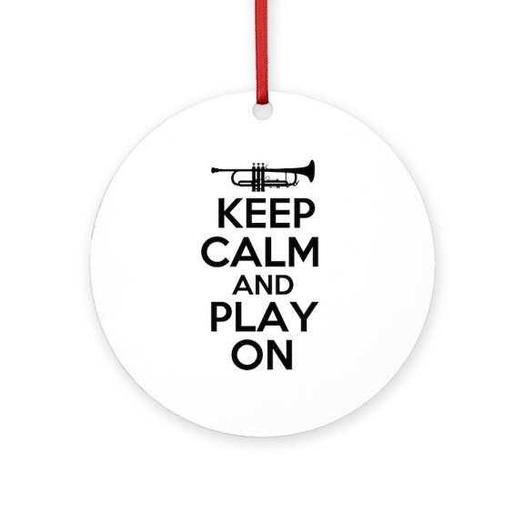 CafePress - Keep Calm And Play On Trumpet -  Round Wood Ornament 4"