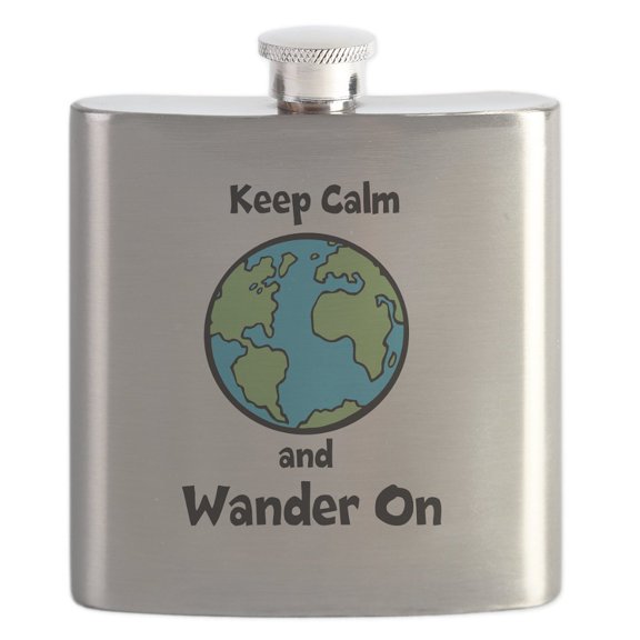 CafePress - Keep Calm, Wander On Flask - Stainless Steel Flask, 6oz Drinking Flask