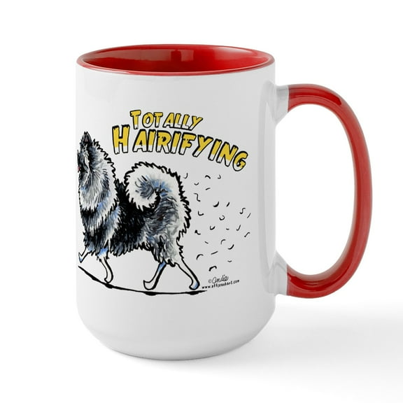 CafePress - Keeshond Hairifying Large Mug - 15 oz Ceramic Large White Novelty Mug