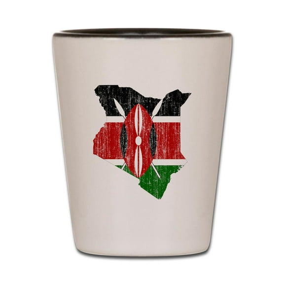 CafePress - Kenya Flag And Map - White/Black Shot Glass, Unique and Funny Shot Glass
