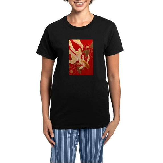 CafePress - Kimono Tradisional Design Goldfish Women's Dark - Women's Short Sleeve Print T-Shirt and Pants Dark Cotton Pajama Set