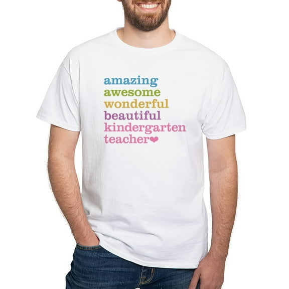 CafePress - Kindergarten Teacher White T Shirt - Men's White Classic Cotton T-Shirts
