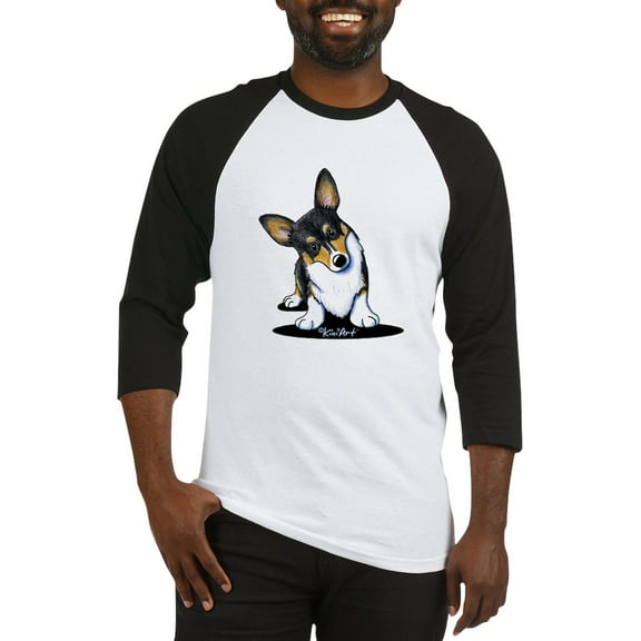CafePress - Kiniart Tricolor Corgi Baseball Jersey - Cotton Baseball Jersey, 3/4 Raglan Sleeve Shirt