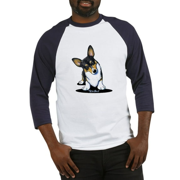 CafePress - Kiniart Tricolor Corgi Baseball Jersey - Cotton Baseball Jersey, 3/4 Raglan Sleeve Shirt