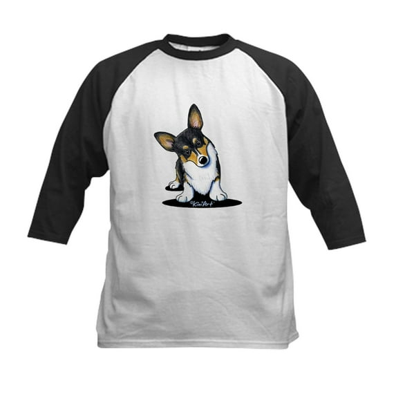 CafePress - Kiniart Tricolor Corgi Kids Baseball Jersey - Kids Cotton Baseball Jersey, 3/4 Sleeve Shirt