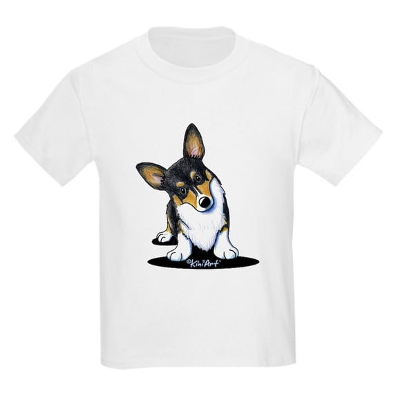 CafePress - Kiniart Tricolor Corgi Kids Light T Shirt - Light T-Shirt Kids XS-XL
