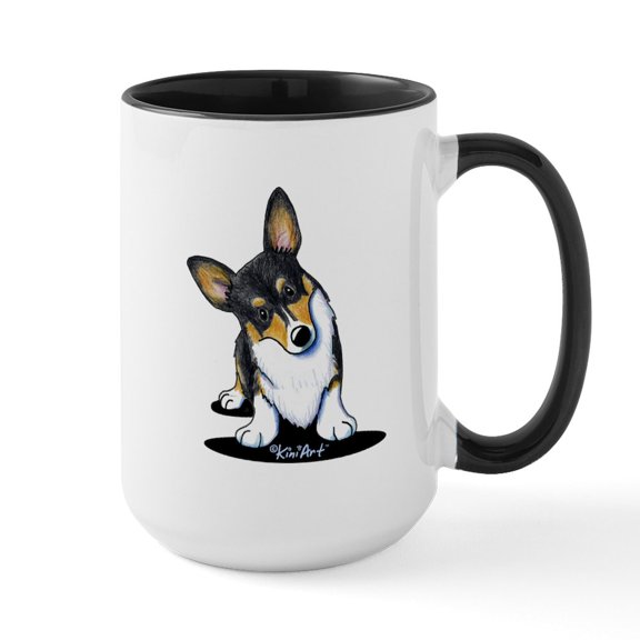 CafePress - Kiniart Tricolor Corgi Large Mug - 15 oz Ceramic Large White Novelty Mug