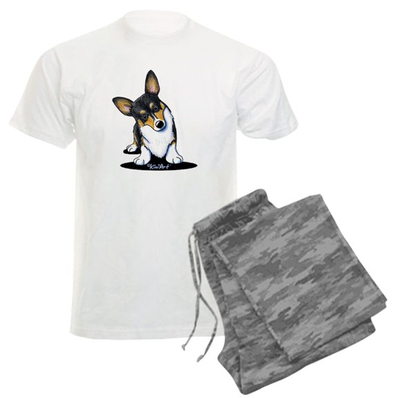 CafePress - Kiniart Tricolor Corgi Men's Light Pajamas - Men's Light Loose Fit Cotton Pajama Set