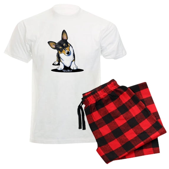CafePress - Kiniart Tricolor Corgi Men's Light Pajamas - Men's Light Loose Fit Cotton Pajama Set