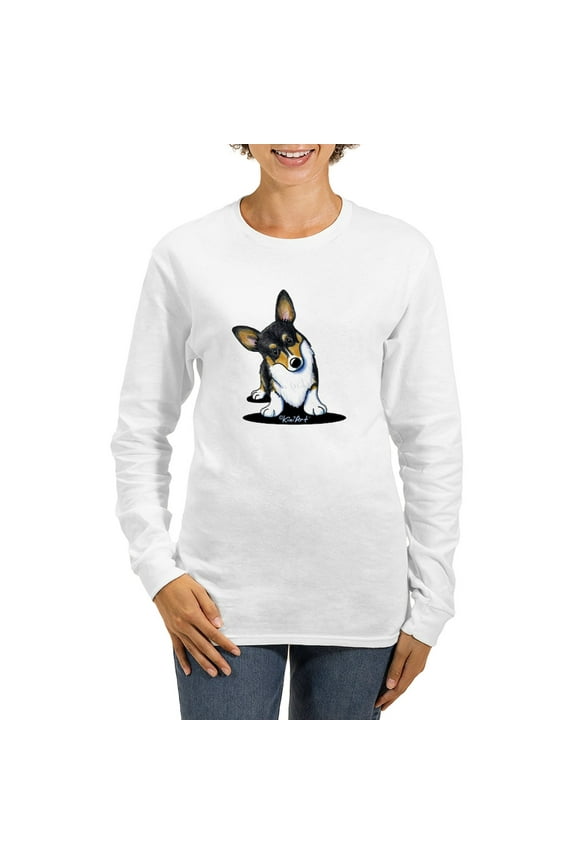 - Kiniart Tricolor Corgi Women's Long Sleeve T Shirt - Women's Long Sleeve Graphic Casual T-Shirt
