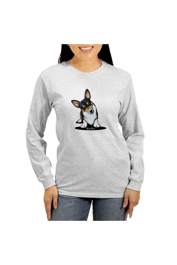- Kiniart Tricolor Corgi Women's Long Sleeve T Shirt - Women's Long Sleeve Graphic Casual T-Shirt