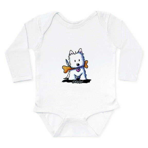 CafePress - Kiniart Westie With Bone - Long Sleeve Cotton Baby Bodysuit