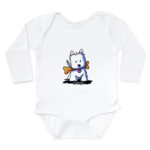 CafePress - Kiniart Westie With Bone - Long Sleeve Cotton Baby Bodysuit