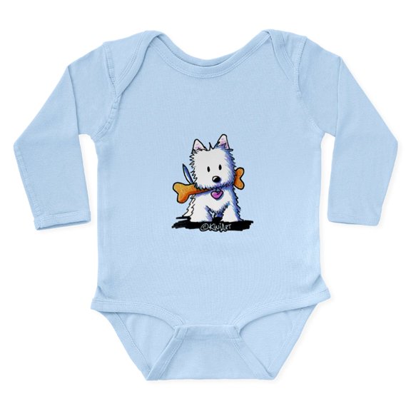 CafePress - Kiniart Westie With Bone - Long Sleeve Cotton Baby Bodysuit