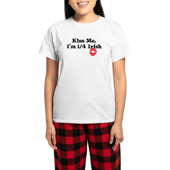 CafePress - Kiss Me, I'm 1/4 Irish Women's Light Pajamas - Women's Short Sleeve Print T-Shirt and Pants Light Cotton Pajama Set
