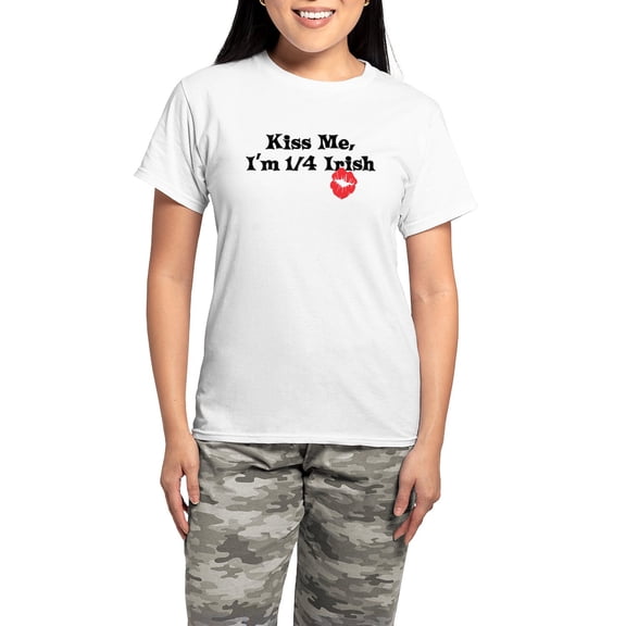 CafePress - Kiss Me, I'm 1/4 Irish Women's Light Pajamas - Women's Short Sleeve Print T-Shirt and Pants Light Cotton Pajama Set