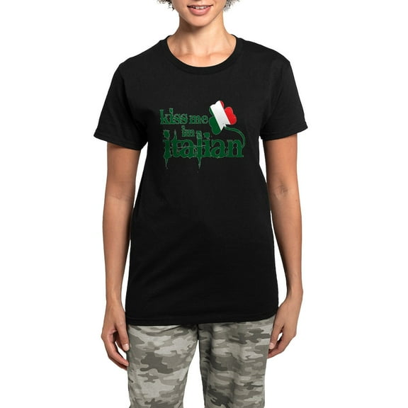 CafePress - Kiss Me Italian Vintage Colo Women's Dark Pajamas - Women's Short Sleeve Print T-Shirt and Pants Dark Cotton Pajama Set