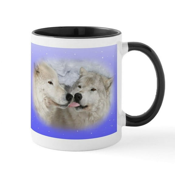 CafePress - Kissing Arctic Wolves Wolf Mug - 11 oz Ceramic Mug - Novelty Coffee Tea Cup