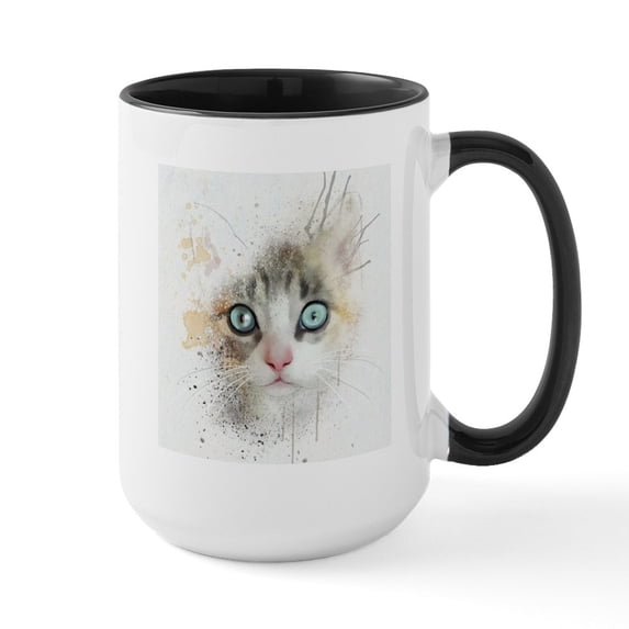 CafePress - Kitten Painting Ceramic Mug - 15 oz Ceramic Large White Novelty Mug