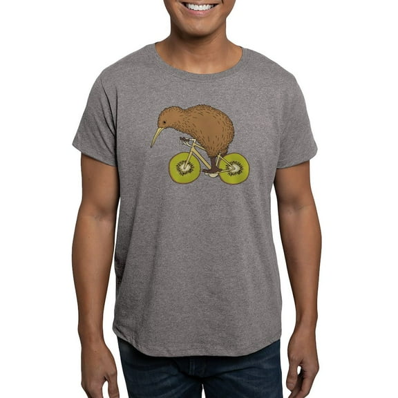 CafePress - Kiwi Riding Bike With Kiwi Wheels T Shirt - Men's Fitted T-Shirt