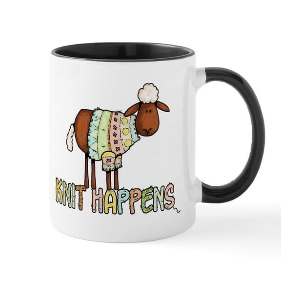 CafePress - Knit Happens Mug - 11 oz Ceramic Mug - Novelty Coffee Tea Cup