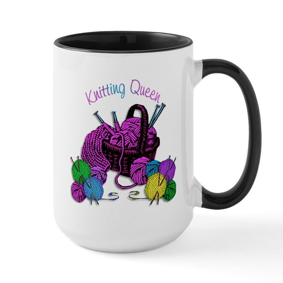 CafePress - Knitting Queen Large Mug - 15 oz Ceramic Large White Nolvety Mug