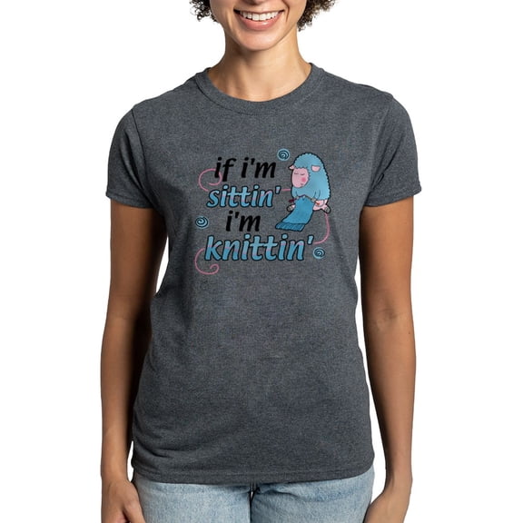 CafePress - Knitting Sitting Sheep Women's Dark T Shirt - Women's Traditional Fit Dark T-Shirt