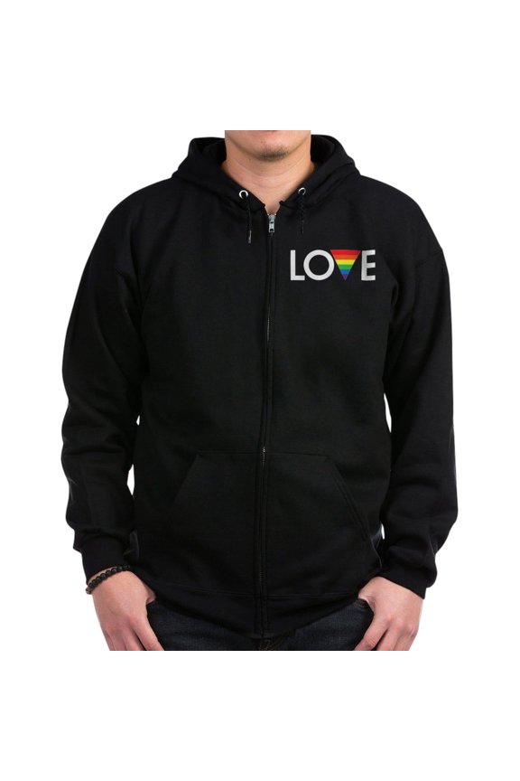 - LOVE Gay Pride Zip Hoodie (Dark) - Zip Hoodie, Classic Hooded Sweatshirt with Metal Zipper