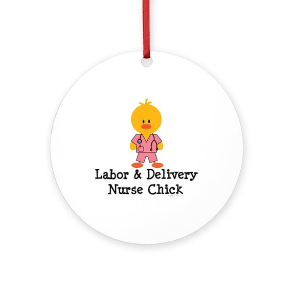CafePress - Labor And Delivery Chick - Round Wood Ornament 4"