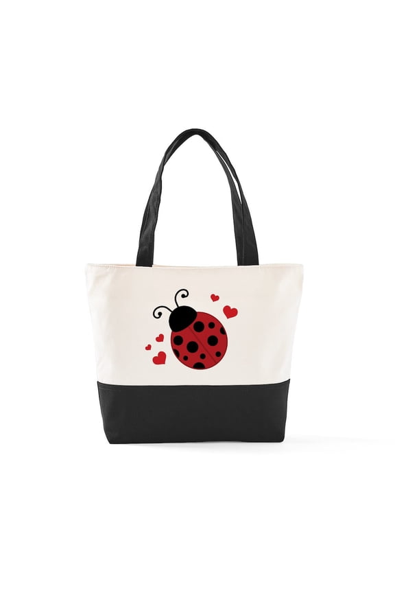 - Ladybug Cute - Two Tone, 100% Cotton, Zipper Tote Bag