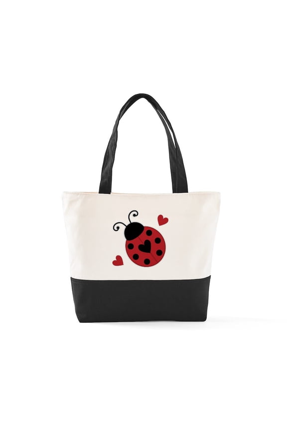- Ladybug Lover - Two Tone, 100% Cotton, Zipper Tote Bag