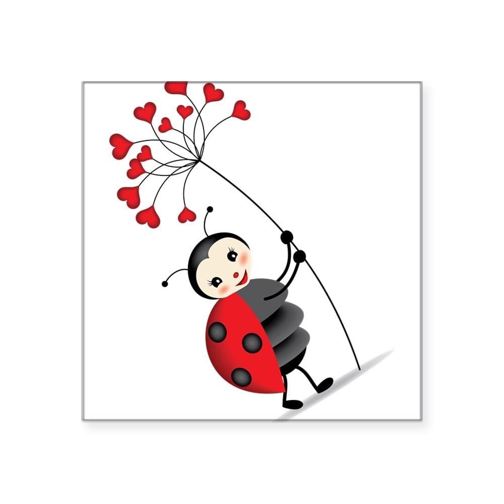Press Ladybug CafePress - Ladybug With Heart Tree Sticker - Square Sticker 3