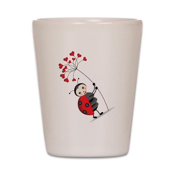 CafePress - Ladybug With Heart Tree - White Shot Glass, Unique and Funny Shot Glass