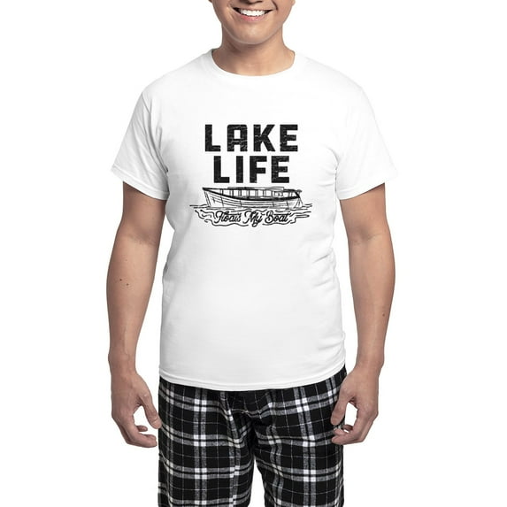 CafePress - Lake Life Floats My Boat Men's Light Pajamas - Men's Light Loose Fit Cotton Pajama Set